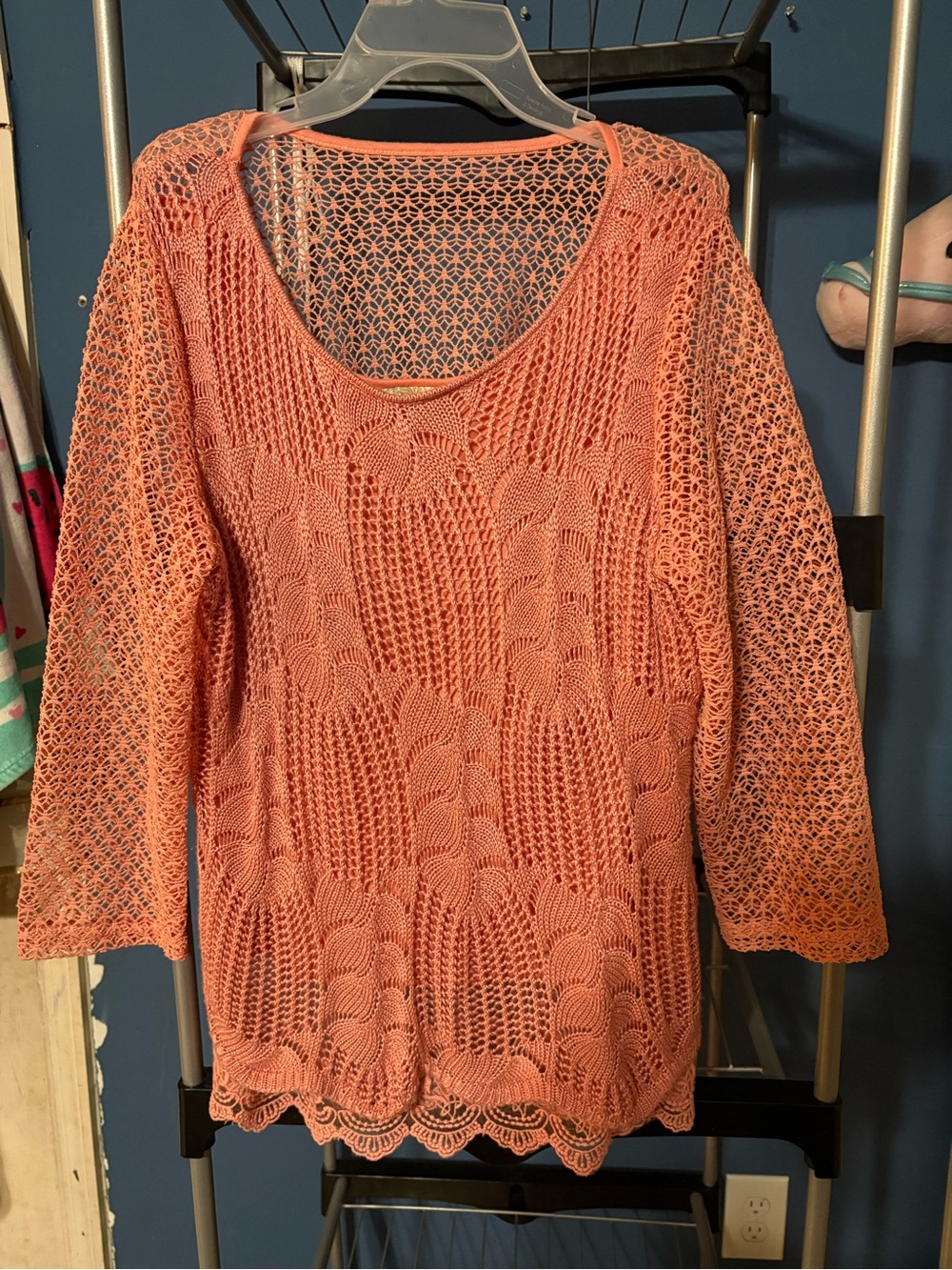 Crochet Scoop-Neck Lightweight Coral Knit Tunic